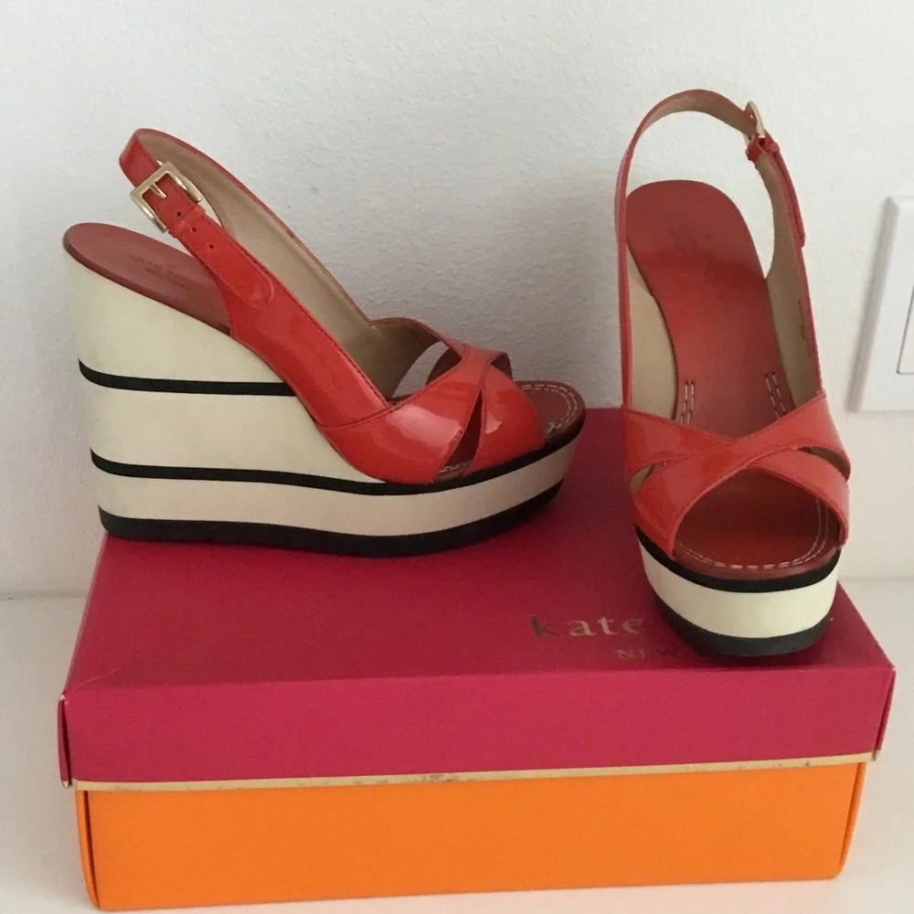 Kate Spade Coral Patent Crisscross Platform Slingback Sandals